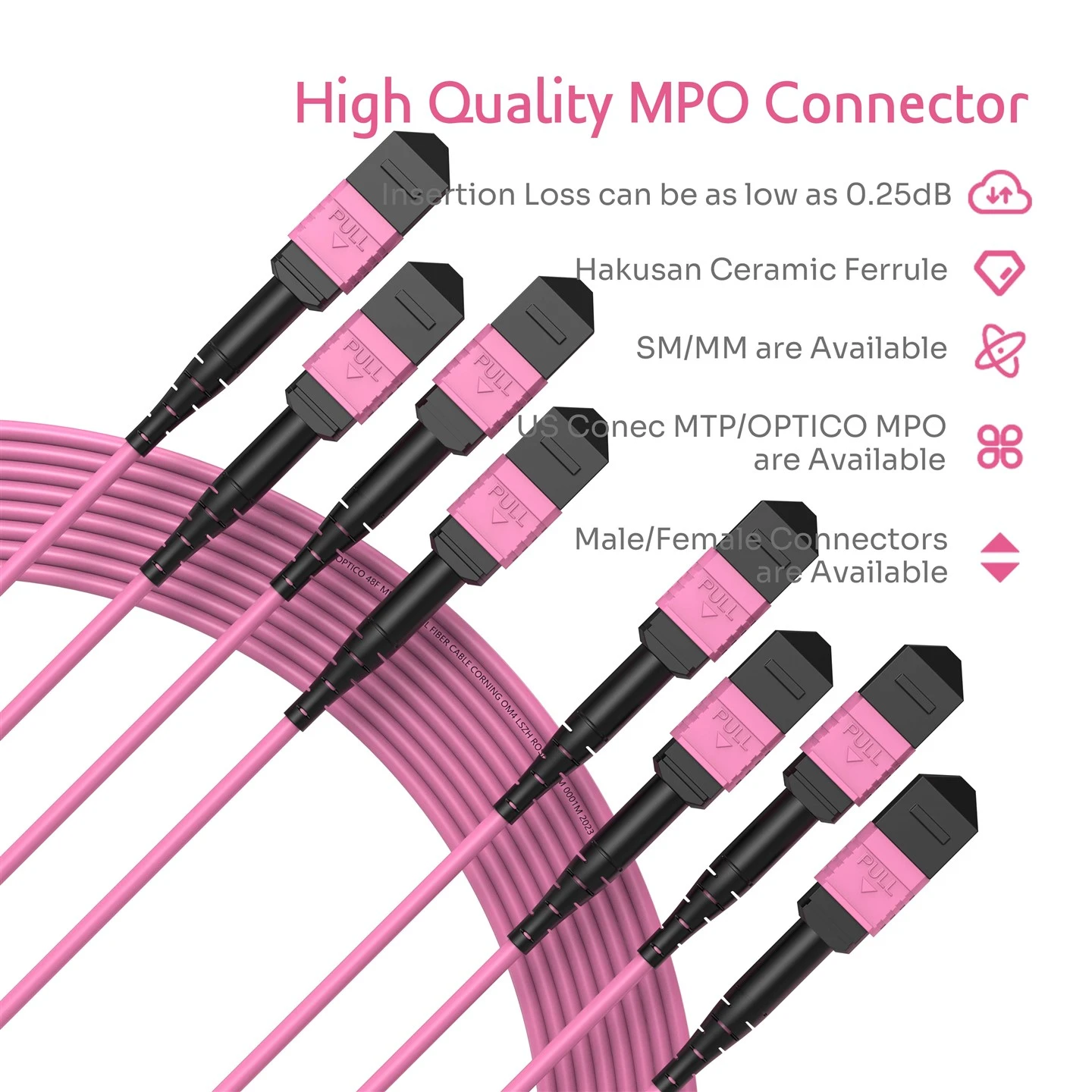48F 4x12F MTP MPO-4x12F MTP MPO Patchcord OM4 Rose 48F 4x12F MTP MPO-4x12F MTP MPO Patchcord OM4 Rose